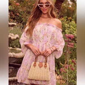 Vici Denah Natural Straw Top Bamboo Handle / Crossbody Bag NWT